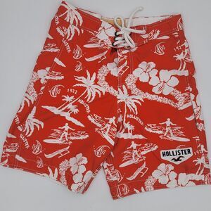 Hollister Mens XSmall Laced Up Board Shorts Swim Trunks Logo Spell Out Tropical